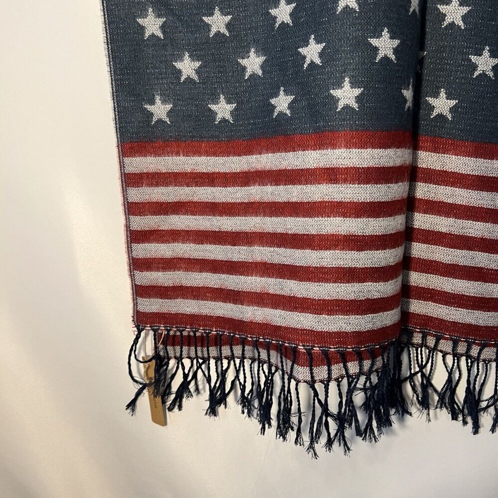 American Flag Scarf with tassels New 70" X 27" Hand wash 100% Acrylic - Picture 2 of 6